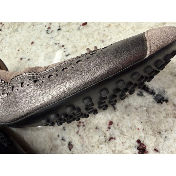 Tod's Women's Size 36.5 (US 6.5) Metallic Taupe Suede Tassel Driving Flats - Picture 7 of 13